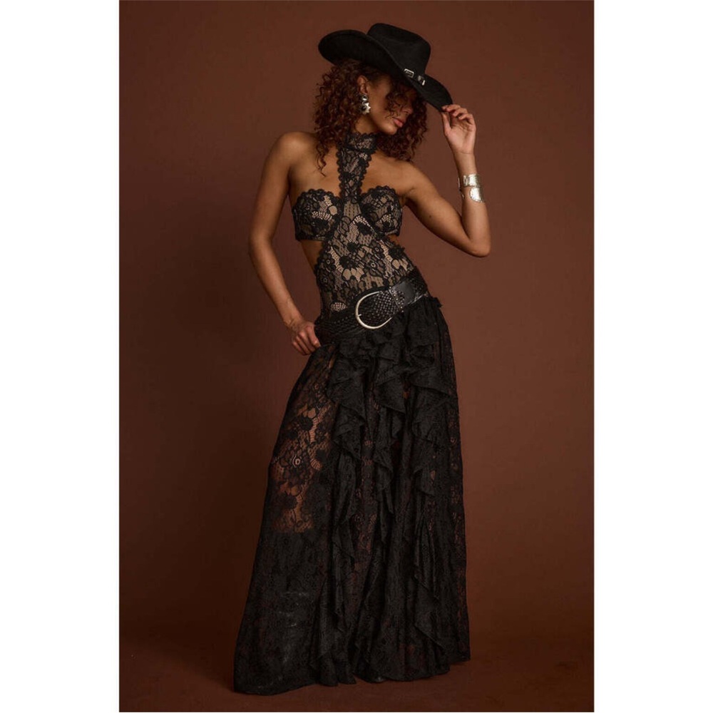 Sold - 12th Tribe Princesa Black Lace Drop Waist Maxi Dress Size Small